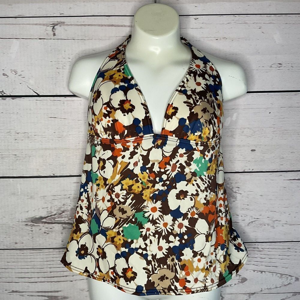 Victorias Secret Womens Size M Tankini Swimsuit Top Halter Molded Cups Floral - Picture 1 of 10